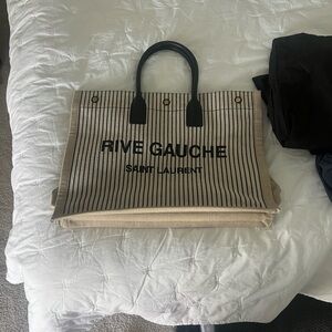 Saint Laurent Black and Cream Rive Gauche Tote